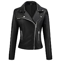 URBEST Women's Faux Leather Jacket Black Motorcycle Moto Biker Short Coat
