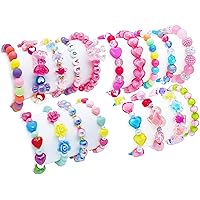18 PCS Cute Kids Bracelets for Girls Pink LOVE Beaded Bracelets Little Girls Toddler Costume Jewelry Princess Party Favors Pretend Play Birthday Easter Christmas Valentines Gift for Kids