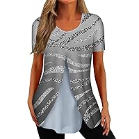 Shirts for Women V-Neck Irregular Hem Blouses Tees 2023 Summer Short Sleeve Tops Dressy Casual Printed T Shirts