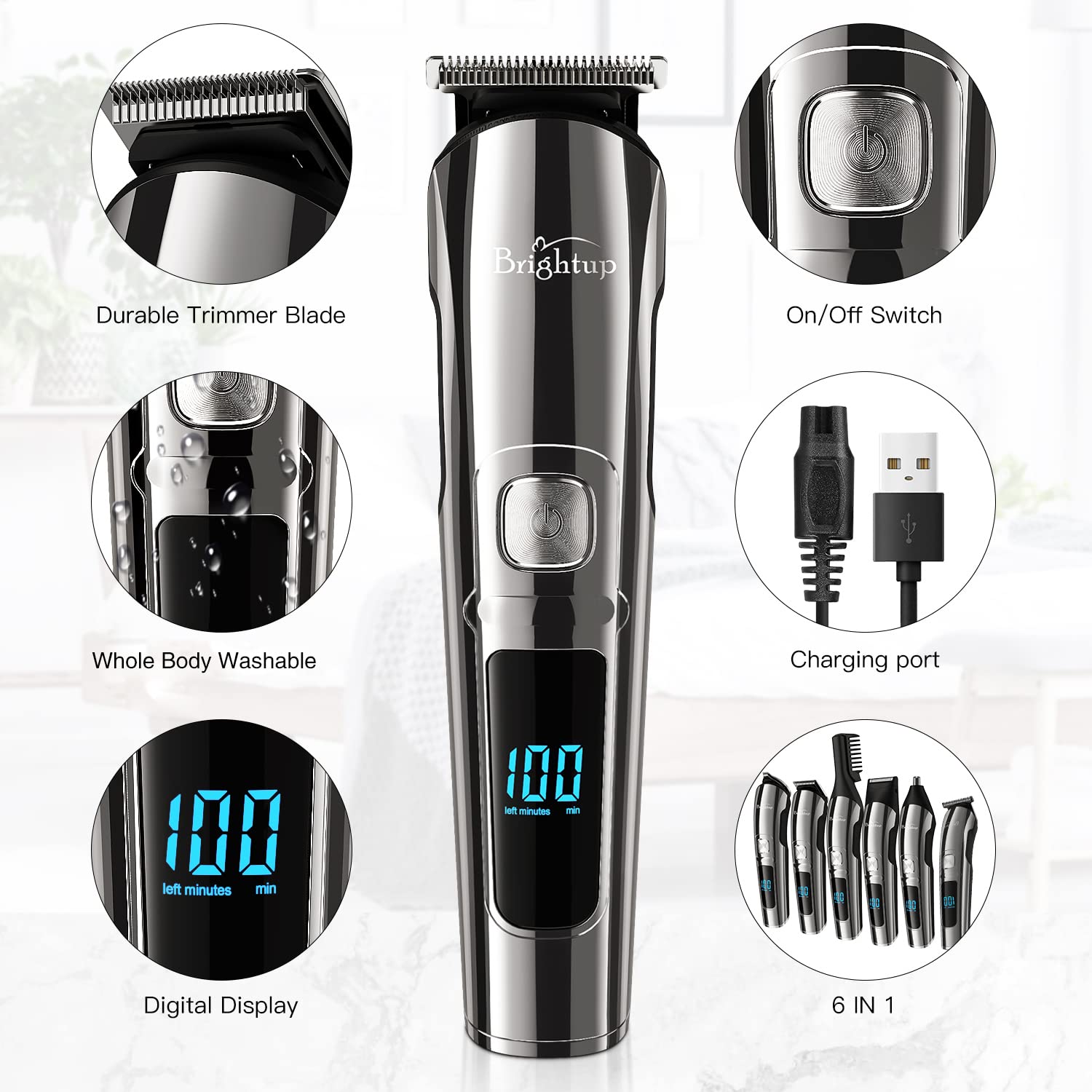 Brightup Beard Trimmer for Men - 19 Piece Beard Trimming Kit with Hair Clippers, Electric Razor - IPX7 Waterproof Mustache, Face, Nose, Ear, Balls, Body Shavers - Ideal Gifts, FK-8688T