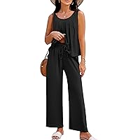 Womens Two Piece Sets Lounge Holiday Outfits Linen Matching Sets Clothing Dressy Jumpsuits with Pants