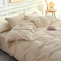 NEXHOME PRO Duvet Cover Set King Size Linen Feel Textured Organic Natural 100% Washed Cotton Duvet Cover Beige Cream 3 Pieces Bedding Set with Zipper Closure, Breathable, Soft (No Comforter)