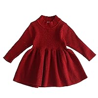 IWEMEK Baby Girls Long Sleeve Christmas Ribbed Knit Sweater Dress Ruffle Winter Pullover Birthday Outfit Outerwear Playwear