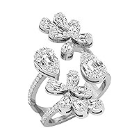 Dazzlingrock Collection Baguette, Tapered & Round White Diamond Floral Pear Open Ascension Adjustable Cocktail Ring for Women (1.15 ctw, Color I-J, Clarity SI) in 925 Sterling Silver Size 7