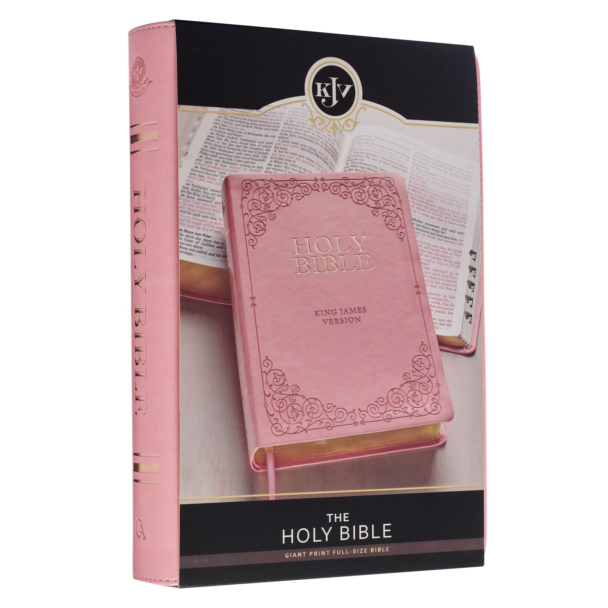 KJV Holy Bible, Giant Print Full-size Faux Leather Red Letter Edition - Thumb Index & Ribbon Marker, King James Version, Pink
