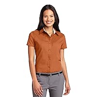 Port Authority - Ladies Short Sleeve Easy Care Shirt. - Texas Orange/Light Stone - 5XL