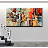 Colorful Paintings Modern Oversize Abstract Extra Large With Black Framed Wall Art Orange Red Artwork for Living Room 60x130cm/24x51in With-Black-Frame Ready to Hang