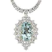 19.85 Carat Natural Blue Aquamarine and Diamond (F-G Color, VS1-VS2 Clarity) 14K White Gold Luxury Necklace for Women Exclusively Handcrafted in USA