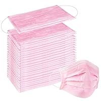 100 Pcs Disposable 3 Ply Earloop Face Masks, Suitable for Home, School, Office and Outdoors (Pink)