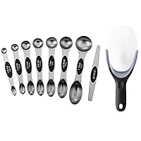Spring Chef Stainless Steel Magnetic Measuring Spoons, Set of 8 & Magnetic Ice Scoop - 2 Product Bundle - Black