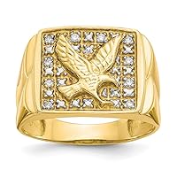 10k Yellow Gold Satin Polished Open back and Rhodium .10ct Diamond Mens Eagle Ring Size 10 Jewelry Gifts for Men