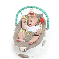 Bright Starts Disney Baby Winnie the Pooh Baby Bouncer Soothing Vibrations Deluxe Infant Seat - Faux Suede, Music, Removable -Toy Bar, 0-6 Months 6-20 lbs (Dots & Hunny Pots)