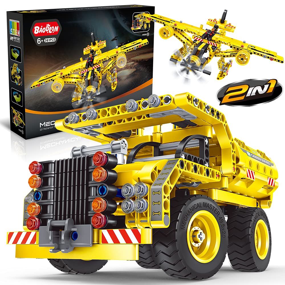 STEM Toy Building Toy for Ages 5, 6, 7, 8, 9, 10, 11, 12 Years Old Kid, Boy, Girl - 2-in-1 Truck Airplane Take Apart Toy, 361 Pcs DIY Building Kit, Learning Engineering Construction Toy, Ideal Gift