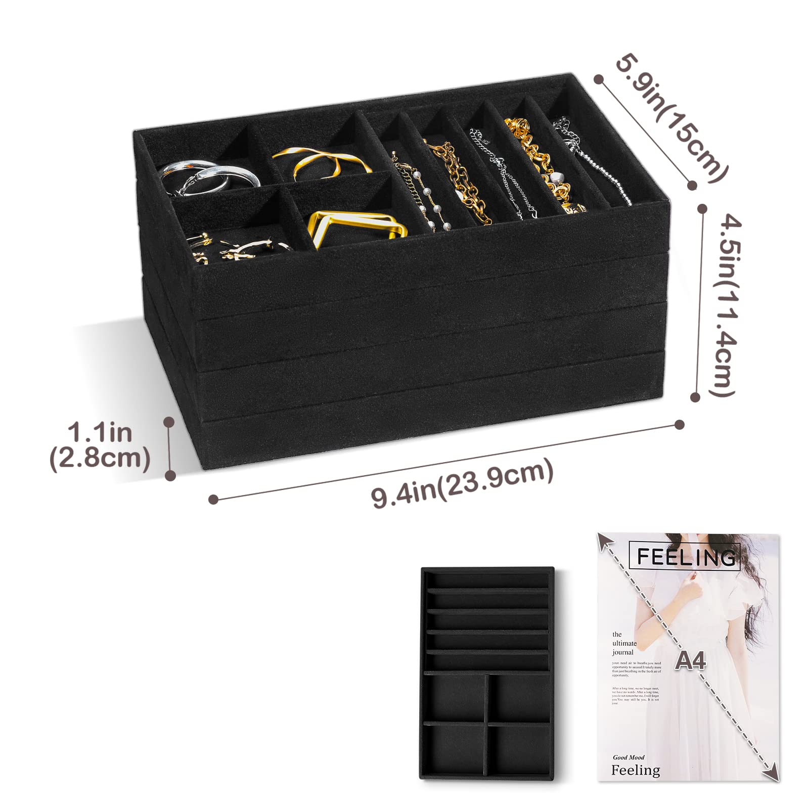 ProCase Set of 4 Stackable Jewelry Trays Bundle with 20 Slots Lacquered Finish Watch Box