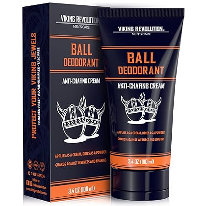 Viking Revolution Balls Deodorant for Men with Aloe Vera and Purslane - Groin Deodorant for Men Talc Free - Quick Drying Ball Cream for Men - Crotch Deodorant for Men Anti Chafing Cream for Men 3.4oz