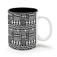 Black and White Hawaiian Culture 11Oz Coffee Mug Personalized Ceramics Cup Cold Drinks Hot Milk Tea Tumbler with Handle and Black Lining
