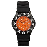 Del Mar 50510 45mm Stainless Steel Quartz Watch w/Polyurethane Band in Black with a Orange dial
