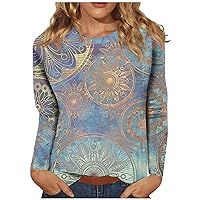 Fall Sweatshirts for Women Women's Fashion Casual Long Sleeve Floral Print Round Neck Pullover Top Blouse