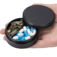 Pill Box 2 Compartment Pill Case - Portable Metal Travel Pill Container for Pocket or Purse, Waterproof Pill Organizer Holder for Medicine Vitamin Fish Oil and Supplements