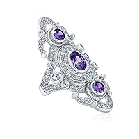 Bling Jewelry Vintage Style Filigree Purple Cubic Zirconia Armor Full Finger Statement Ring Simulated Amethyst CZ Silver Plated Brass