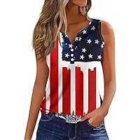 American Flag Tank Tops Sleeveless Button Down Shirts for Women 4th of July Tee Patriotic Tee Henley Shirt Tanks
