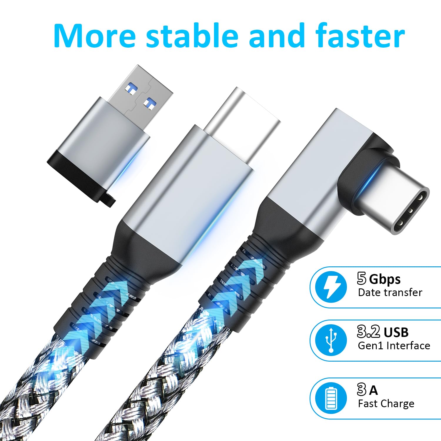 Link Cable 16FT VR Cable Compatible with Meta Oculus Quest 2/Quest 3/Pro Pico, Nylon Braided Accessories and Gaming PC Steam VR, USB 3.0 Data Transfer Type C Cable, for VR Headset