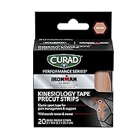 Curad Performance Series Ironman Kinesiology Tape, Beige, 2 in x 10 in, 1 Roll of 20 Precut Strips