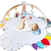 Baby Play Gym with Play Mat for Babies & Toddlers, Wooden Baby Einstein Activity Center with Detachable Toys Play Gym for Newborn to Toddlers