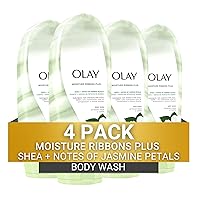 Olay Moisture Ribbons Body Wash with Shea and Notes of Jasmine Petals, 18 fl oz, (Pack of 4)