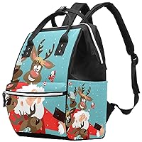 Santa and Reindeers Taking Selfie Diaper Bag Backpack Baby Nappy Changing Bags Multi Function Large Capacity Travel Bag