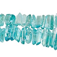 TUMBEELLUWA Rock Quartz Crystal Points Loose Beads for Jewelry Making, Titanium Coated Polished/Raw Quartz Points Beads 15 Inches Top Drilled,Turquoise Crystal Points(0.5