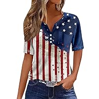 Summer Tops for Women 2024,Short Sleeve Shirts for Women Loose V-Neck Button Boho Tops for Women Going Out Tops for Women