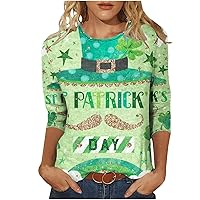Funny St. Patricks Day Graphic Shirts Women 3/4 Sleeves Crewneck Tee Tops 2024 Summer Casual Loose Fit T-Shirts