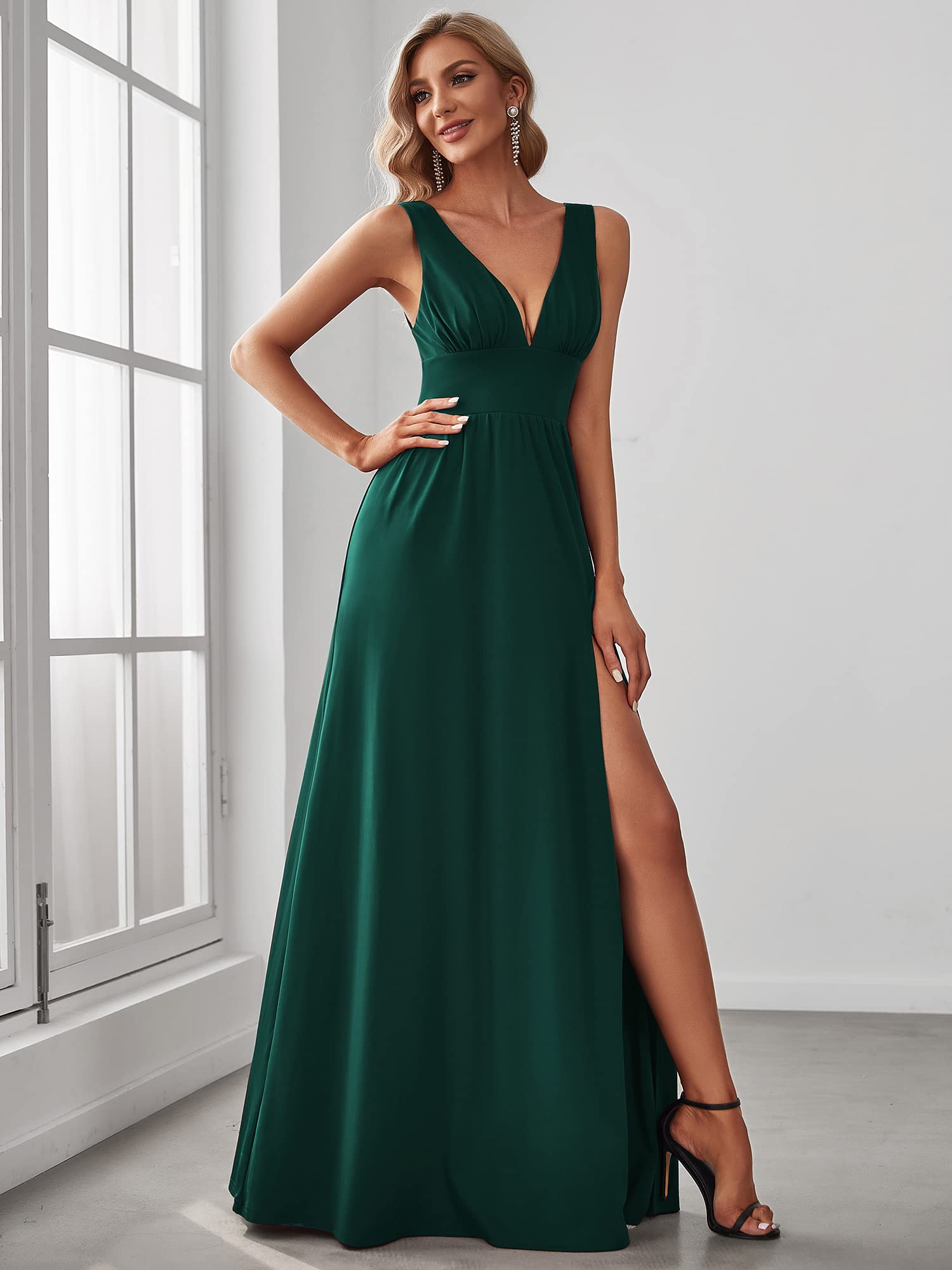 Ever-Pretty Women's Side Slit Double V-Neck Sleeveless Maxi Evening Gowns Party Dress 0168B
