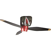 Craftmade Kids Ceiling Fan Boys WB348TS Tiger Shark Warplane With Light, 48-Inch 3 Blade Hugger Ceiling Fan