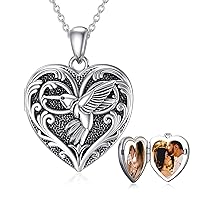 SOULMEET Heart Shaped Wisdom Owl/Hummingbird/Peacock/Cardinal Bird Locket Necklace That Holds Pictures Photo Sterling Silver Animal Jewelry Personalized Locket Necklace