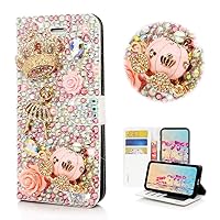 STENES Bling Wallet Phone Case Compatible with Samsung Galaxy S23 Ultra Case - Stylish - 3D Handmade Crown Ballet Pretty Girl Pumpkin Car Flower Magnetic Wallet Stand Leather Cover Case - Pink