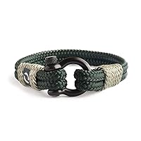 Mens Rope Bracelet - Stainless Steel Black Shackle, Extremely Durable and Scratch Resistant Waterproof Paracord, Handmade, Nautical Wristband for Men