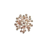 Fashion Jewelry Elegant Rhinestone Pearl Floral Crystal Brooch Pin Rose Gold with Handmade Linen Bag