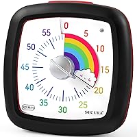 Secura 60-Minute Visual Timer, Timer for Kids with Rainbow Pattern, Kitchen Timer with Pause Function, Pomodoro Timer, Countdown Timer for Classroom, Kitchen, Office (Black & Cloud)