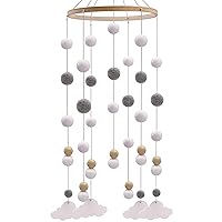 AONTUS Baby Crib Mobiles Wooden Wool Beads for Children Boys Girls Babies Bed Room Decoration (White Coffee Hair Ball)