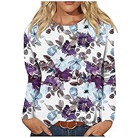 FYUAHI Round Neck Shirts Women's Fashion Casual Retro Printed Round Neck Long Sleeve Pullover Top