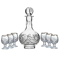 7-Piece Russian Crystal Vintage Vodka Set, 16-Oz Decanter Carafe w/ 6 Shot Sherry Liquor Shooter Glasses, Old-fashioned Glassware (5290G)