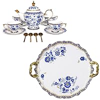 ACMLIFE Bone China Tea Set with Teapot, Serving Tray with Handles