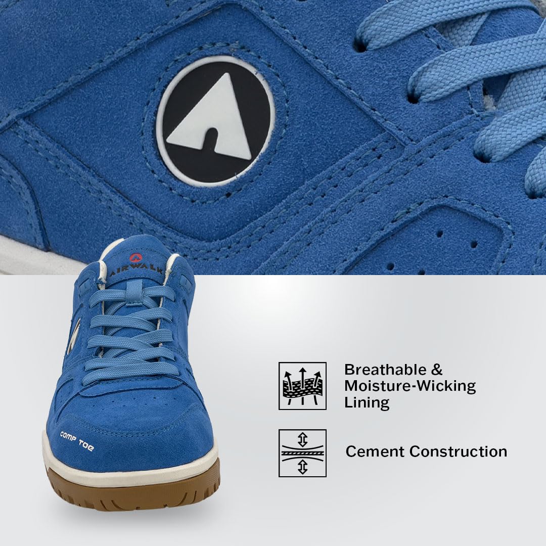 Airwalk Mongo Low Top Composite Toe Women’s Industrial Work Shoes, Blue/Sail, Size 7.5, Medium, Comfortable & Light Work Shoes for Women, Electric Hazard, Slip Resistant