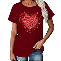 Valentines Day Shirts for Women Cute Love Heart Graphic Tees Casual Crewneck Short Sleeve Tops Loose Fit T Shirt