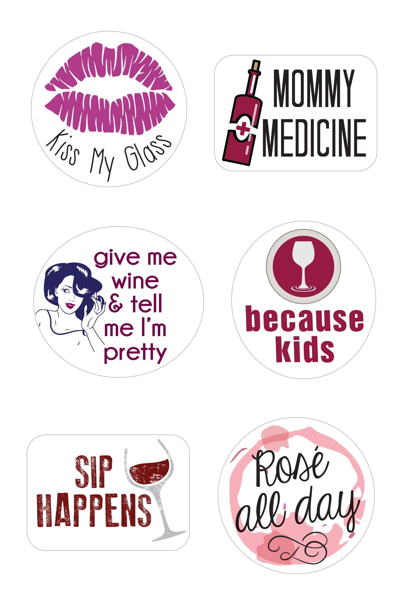 Twerp Funny Wine Glass Markers | Stickers for Stemless Wine Glasses | Set of 12 Static Cling, REUSABLE Stickers | Funny Wine Party Supplies | Great Alternative to Wine Charms
