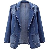 Fall Trendy Denim Jackets for Women 2023 Casual Long Sleeve Notched Lapel Jean Blazers with Pockets Slim Fit Button Outwear