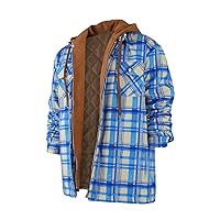 Plaid Jacket Mens Hooded Quilted Lined Flannel Shirt Jacket Long Sleeve Full Zip Jackets Winter Thick Warm Coat