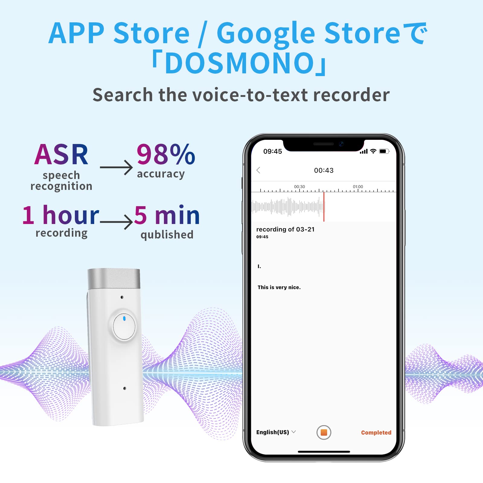 Voice Recorder 32G, DOSMONO High-Definition Recording with Playback Function,Transcription to Text Dialogue Translation Photo Translation on APP for Lectures Meetings